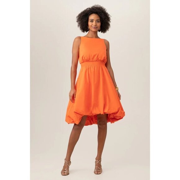💕TRINA TURK💕 Sought After Dress High Low Bubble Hem Fire Island Orange XL NWT - Picture 2 of 13